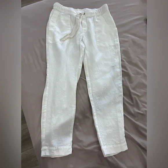 ENZA COSTA • White Women Elastic Drawstring Linen Pants•L/32 waist w/ Stretch • - Picture 9 of 11